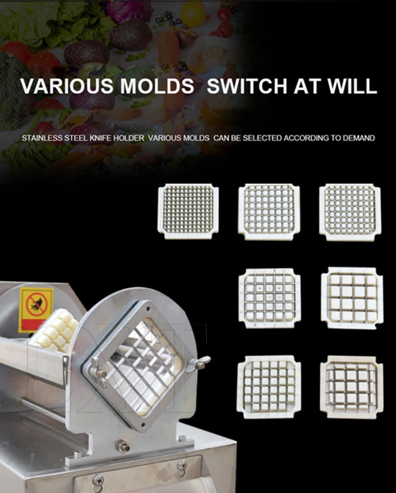 Description Picture 5 of itemCommercial Electric French Fries Machine Stainless Steel Kitchen Potato Carrot Strip Cutter Machine Vegetable Cutting Machine