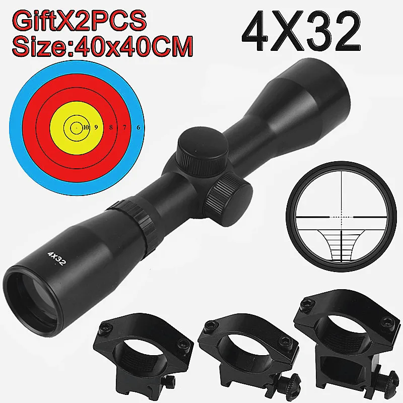Fusil Optique De Chasse Tactique 4x32 Airsoft, Portée De Vue Avec Rail, Télescope À Double Vue