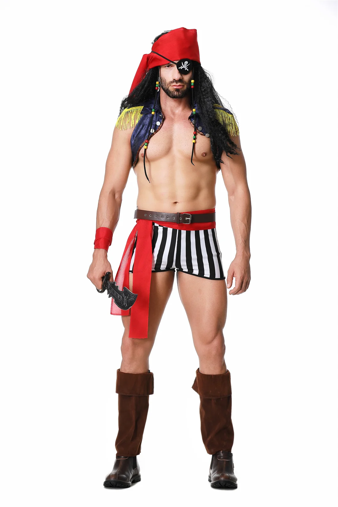 Men Pirate Costume Halloween Adult Sexy Cosplay Party Pirate Captain Uniform Suit