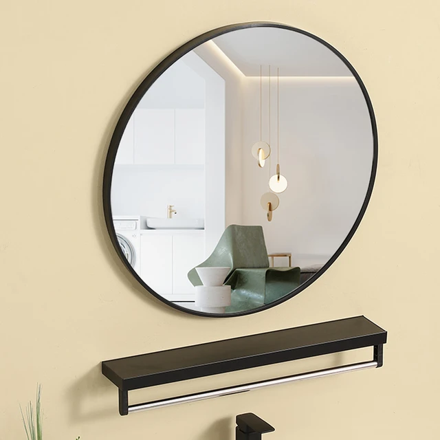 Specchio doccia di Design Display da barba senza nebbia specchio rotondo  cornice nera Miroir estensibile Salle De Bain accessori per il bagno -  AliExpress