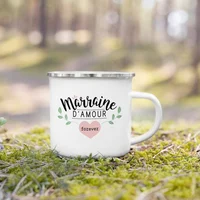 Best Godfather & Godmother In The World French Print Enamel Mugs Brother Sister Friends Gifts Drink Milk Coffee Cup Camping Mug 5