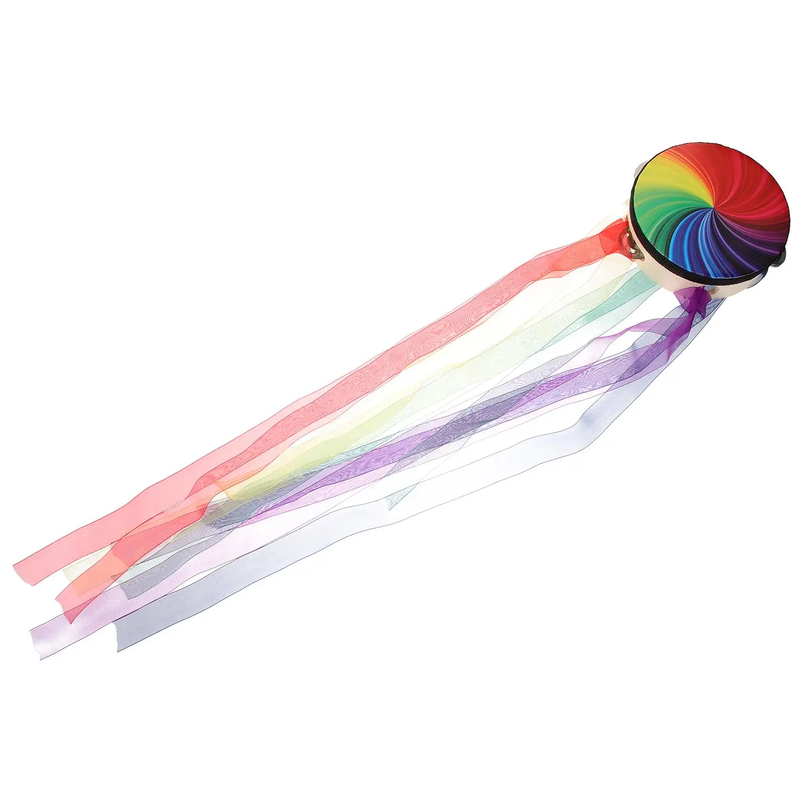 6 Inch Rainbow Ribbon Hand Drum Tambourine Percussion Instrument Classical Dance Stage Performance Portable Kids Adults Musical
