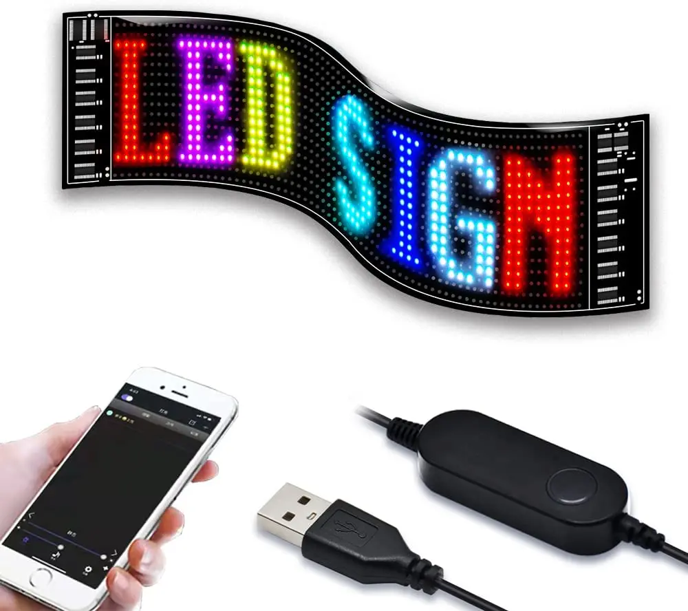 Uber/Lyft Taxi Scrolling LED Sign LED Matrix Pixel Panel Phone APP Programmable Flexible LED Scrolling Sign for Advertising