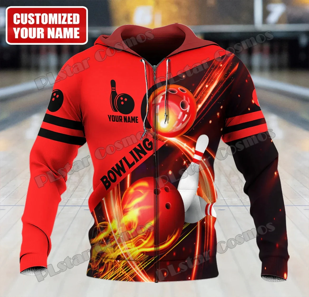 Personal isierter Name Bowling-Spieler 3d voll bedruckte Herren Reiß verschluss Hoodie Herbst Unisex Reiß verschluss Jacke für Bowling Liebhaber Geschenk dk571 – Detail 20