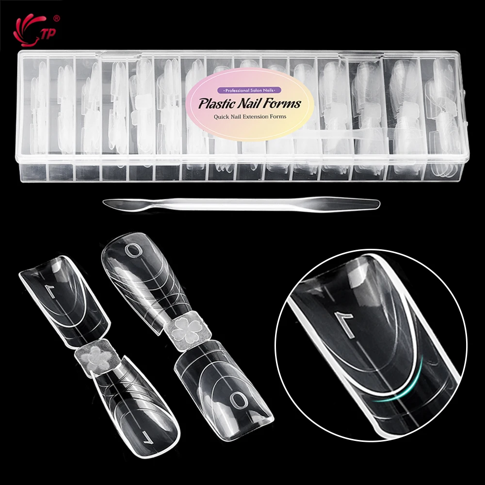 TP moldes para uñas de formas dobles francesas, 75 Uds., cubierta completa acrílica de doble punta, molde de Gel de construcción para extensión de uñas, formas cuadradas para uñas de ataúd