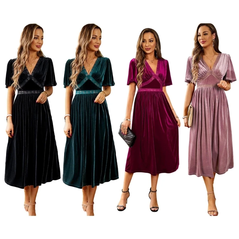 

Womens V-Neck Party Dresses Summer A-Line Dress Wedding Party Dress 69HB