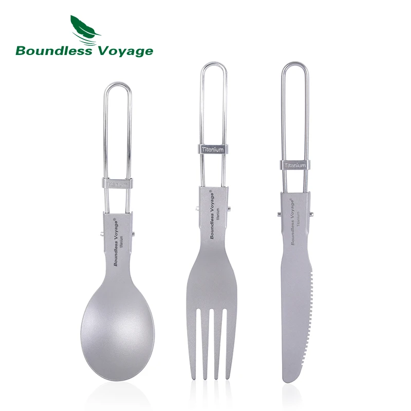 Boundless Voyage 티타늄 칼 세트 초경량 칼, 숟가락, 포크, 젓가락 접는 식기 캠핑 용품 Ti1121T-23T