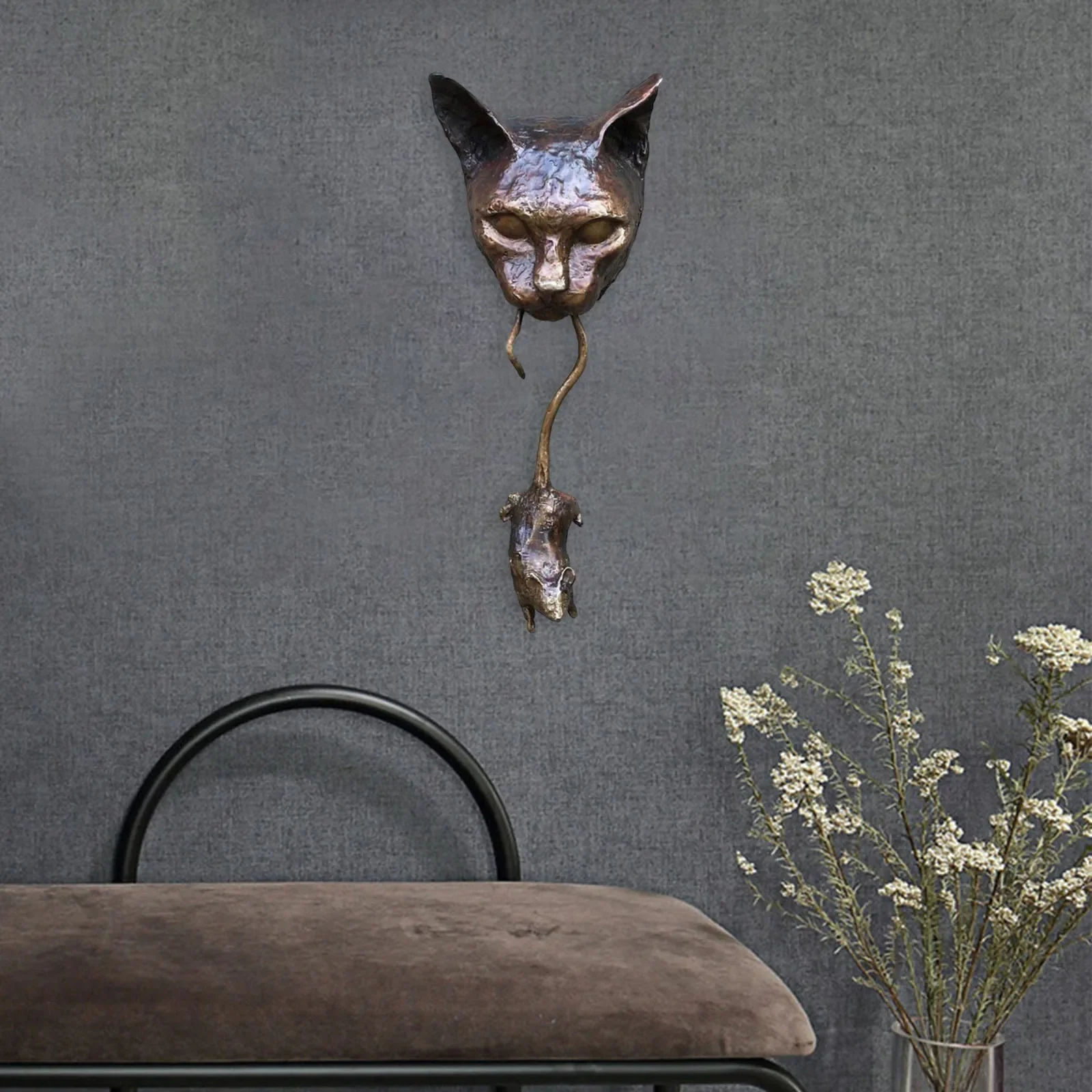 Description Picture 2 of itemHalloween Cat and Mouse Statue Resin Wall Sculpture Pendant Knocker Garden Courtyard Decoration for Door Pile Protect Plants