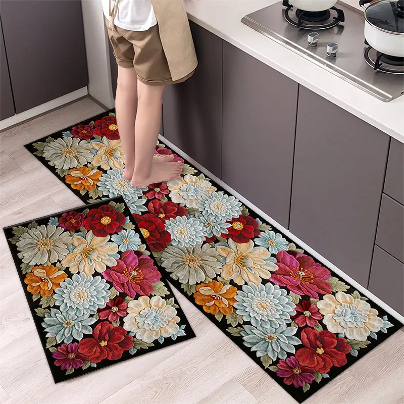 

Modern Anti-slip Home Kitchen Mat Fashion Simple Cartoon Soft Rug Bath Long Strip Absorption Doormat Entrance Washable Durable
