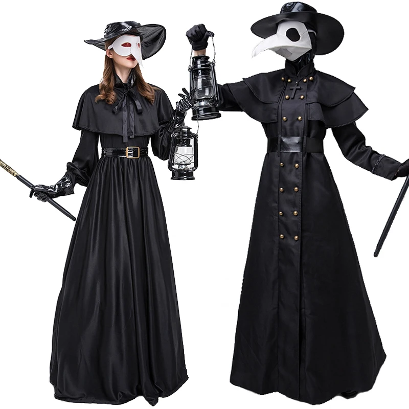 Carnival Halloween Couples Plague Doctor Costume Middle Ages War Nurse