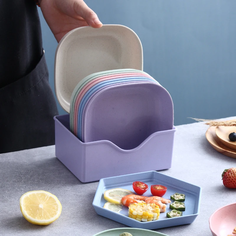 10 قطعة طبق للوجبات الخفيفة معكرون اللون بسيط القش العظام البصق مجموعة أطباق الحلوى الفاكهة كوكي كعكة صينية تخزين اكسسوارات المطبخ