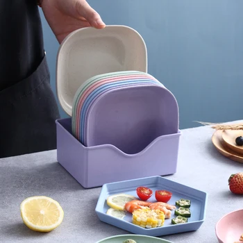 10 pz Piatto Snack Macaron Colore Semplice Paglia Osso Sputare Piatto Set Caramelle Frutta Biscotto Torta Vassoio di Immagazzinaggio Accessori Da Cucina 1