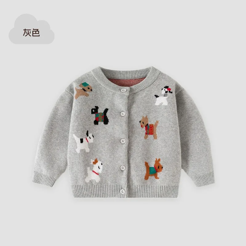 새로운 봄 가을 아동용 남아 여아 스웨터 강아지 프린트 니트 가디건 크루넥 니트웨어 용 긴팔 상의 데일리룩 B9277
