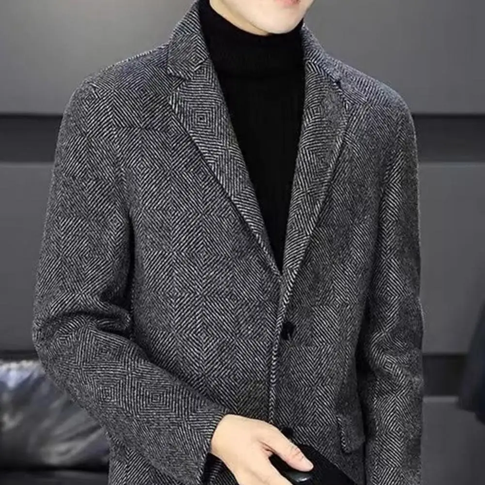 Men Suit Coat Lapel Long Sleeve Two Buttons Business Jacket Slim Fit Solid Color Autumn Winter Woolen Outerwear