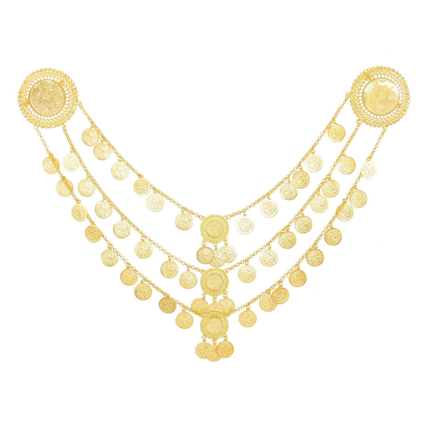 قلادة متعددة الطبقات بتصميم قديم مع سلسلة عملات مع...