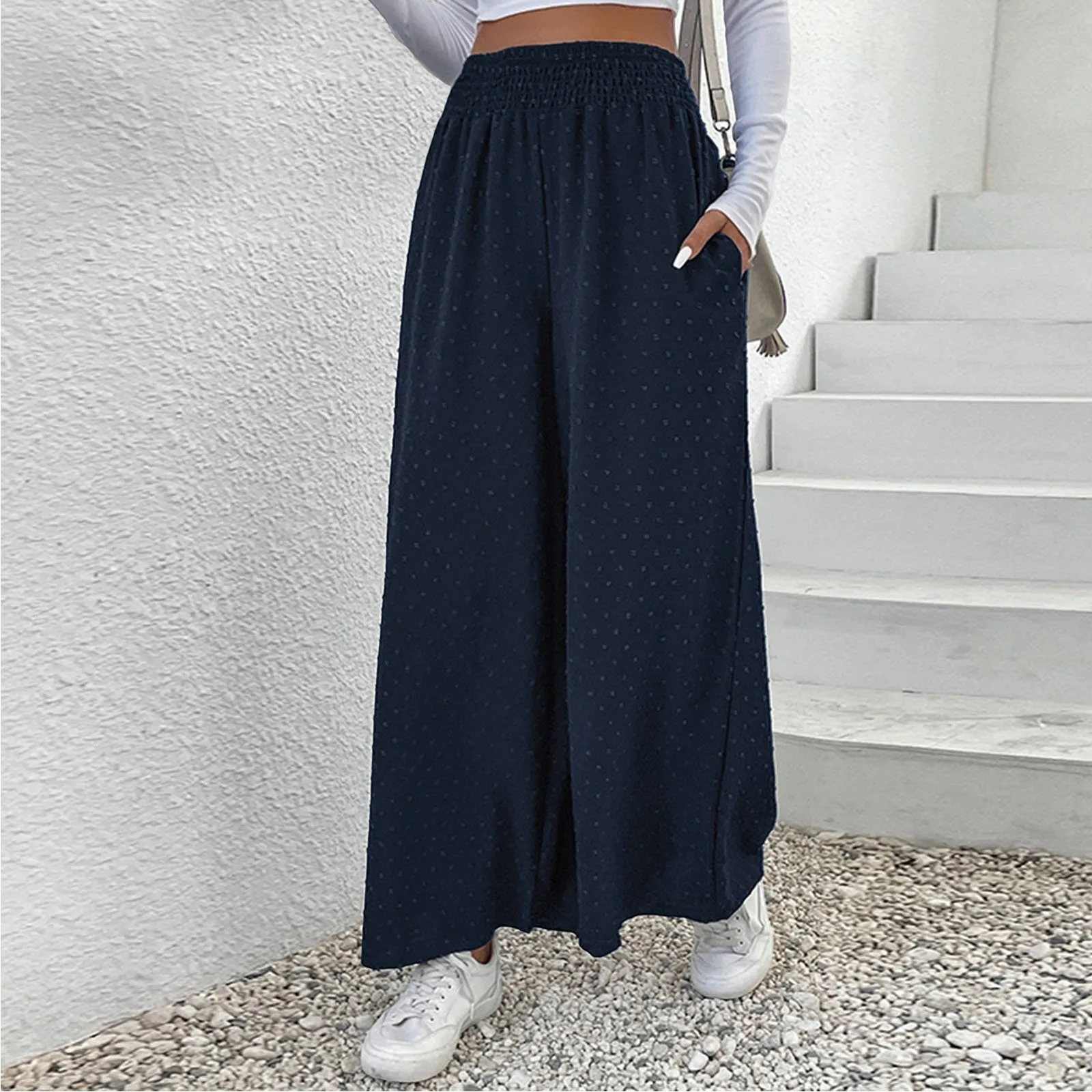 

Womens High Waist Palazzo Dressy Pants Flare Elastic Waist Culottes Trousers Pant Suits Women plus Size Dress Pants