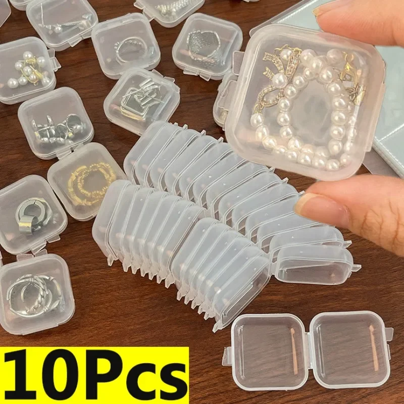 

Mini Plastic Storage Box Square Transparent Flip Portable Pill Container Jewelry Boxes and Packaging Earrings Small Display Case