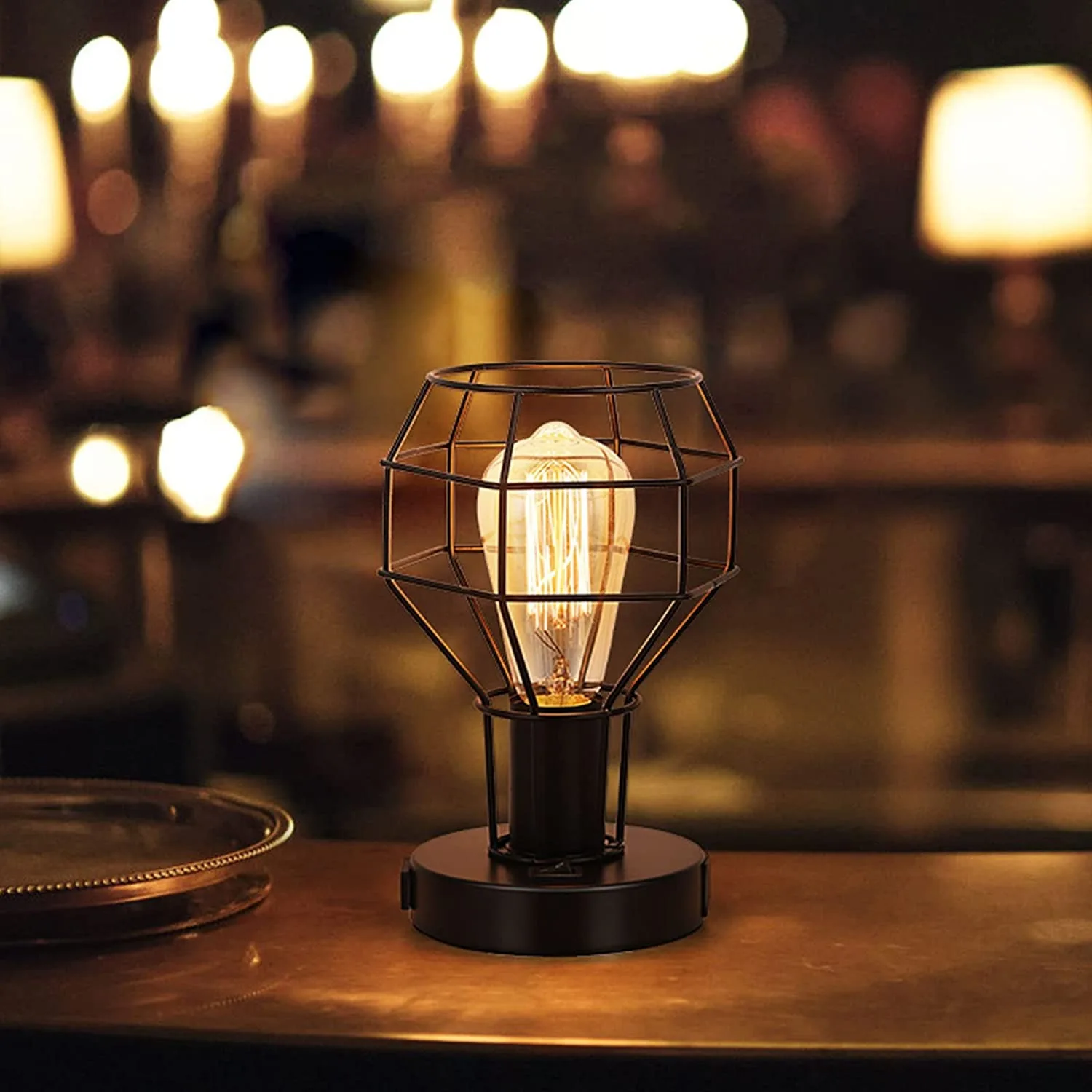 Industrial Table Lamp Small Desk Lamp with USB Charging Port Vintage with Outlet for Bedroom Living Room Nightstand 2 Sets