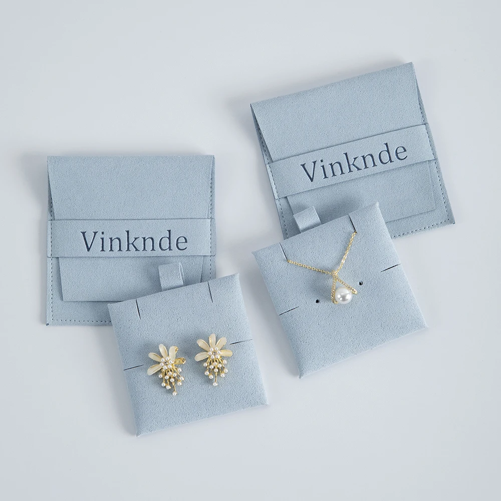 Custom Logo Printed Jewelry bags with Insert Pad Card Small Microfiber Envelope Necklace Earring Packaging Bag Wedding Favors