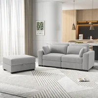 Comanlai 2-местный диван, современный вельветовый модульный диван, удобный простой ленивый диван, для гостиной, спальни, балкона, серый/бежевый — изображение 5