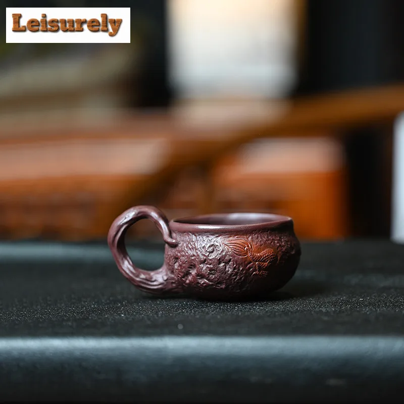 120ml Yixing Purple Clay Pure Relief Dragon Coffee Mug Couple Handgrip Cups Afternoon Tea Mug Office Water Cup Tea Services Gift