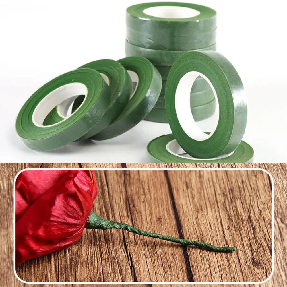1/2" breite 30 Yards Blumenbänder zum Verpacken von Blumenstrauß, Stielen und Blumenhandwerk, Hochzeitsstrauß, dunkelgrün, hellgrün, weiß, braun – Detail 1