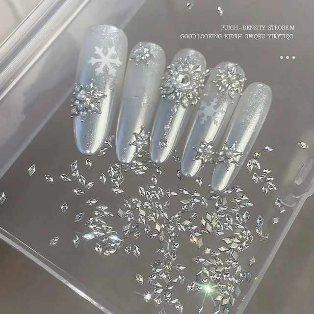 100/200pcs Mini Nail Art Accessories 5A Sparkling Rhombus Zircon Nail Art Rhinestone Charms 1.5*3mm Snowflake Pattern Nail Decor 2