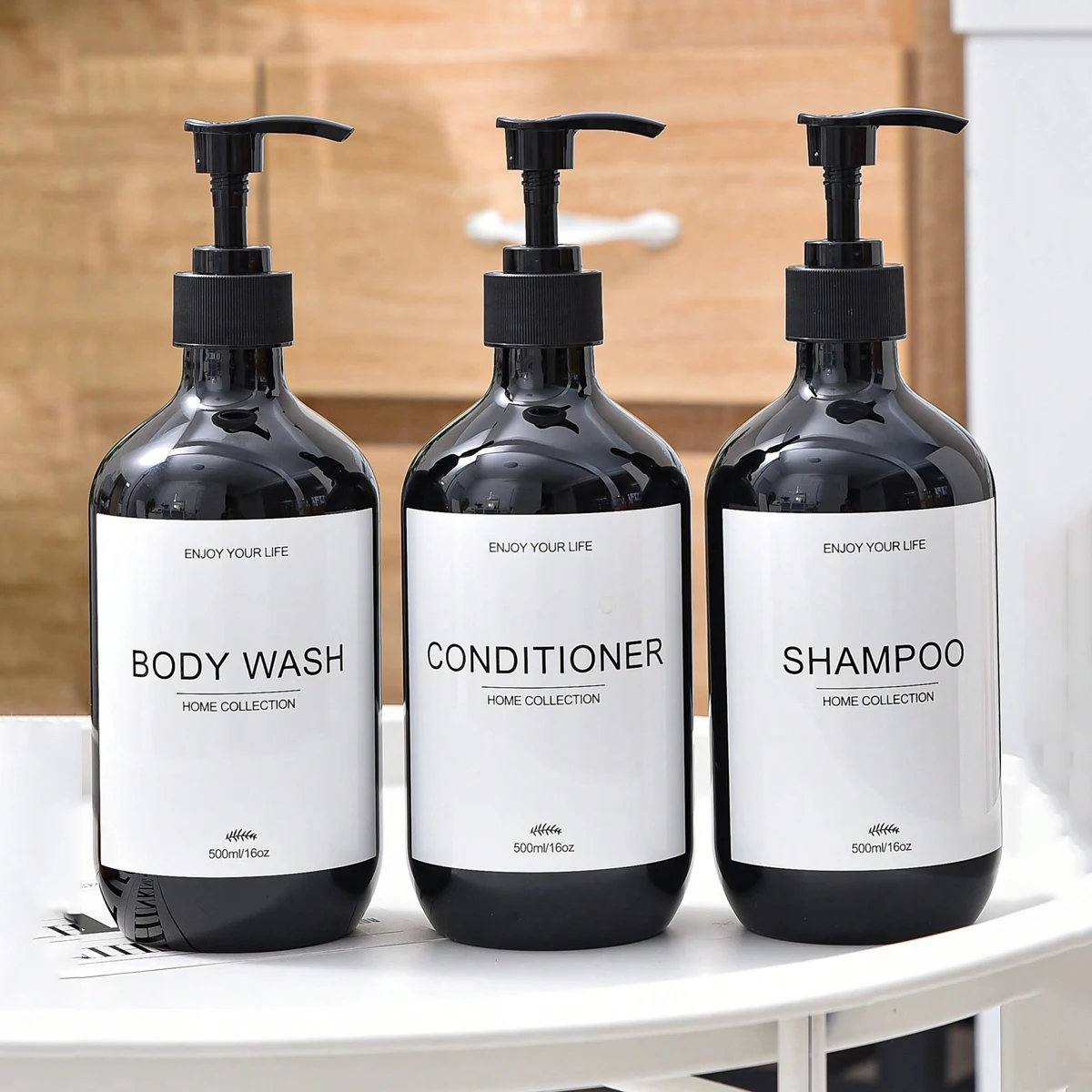 Apothecary Dispenser Bath Shampoo and Conditioner Bottle with Waterproof Label Bamboo Pump Shower Body Wash Lotion Container,soap dispenser,refillable bottle,shampoo dispenser,soap dispenser bottle,refillable plastic bottles