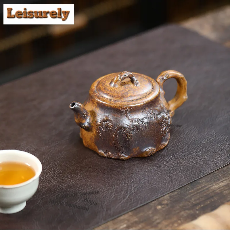 290ml Yixing Purple Clay Teapots Handmade Tree Stumps Pot Raw Ore Wood-fired Porcelain Mud Tea Infuser Kettle With Filter Zisha