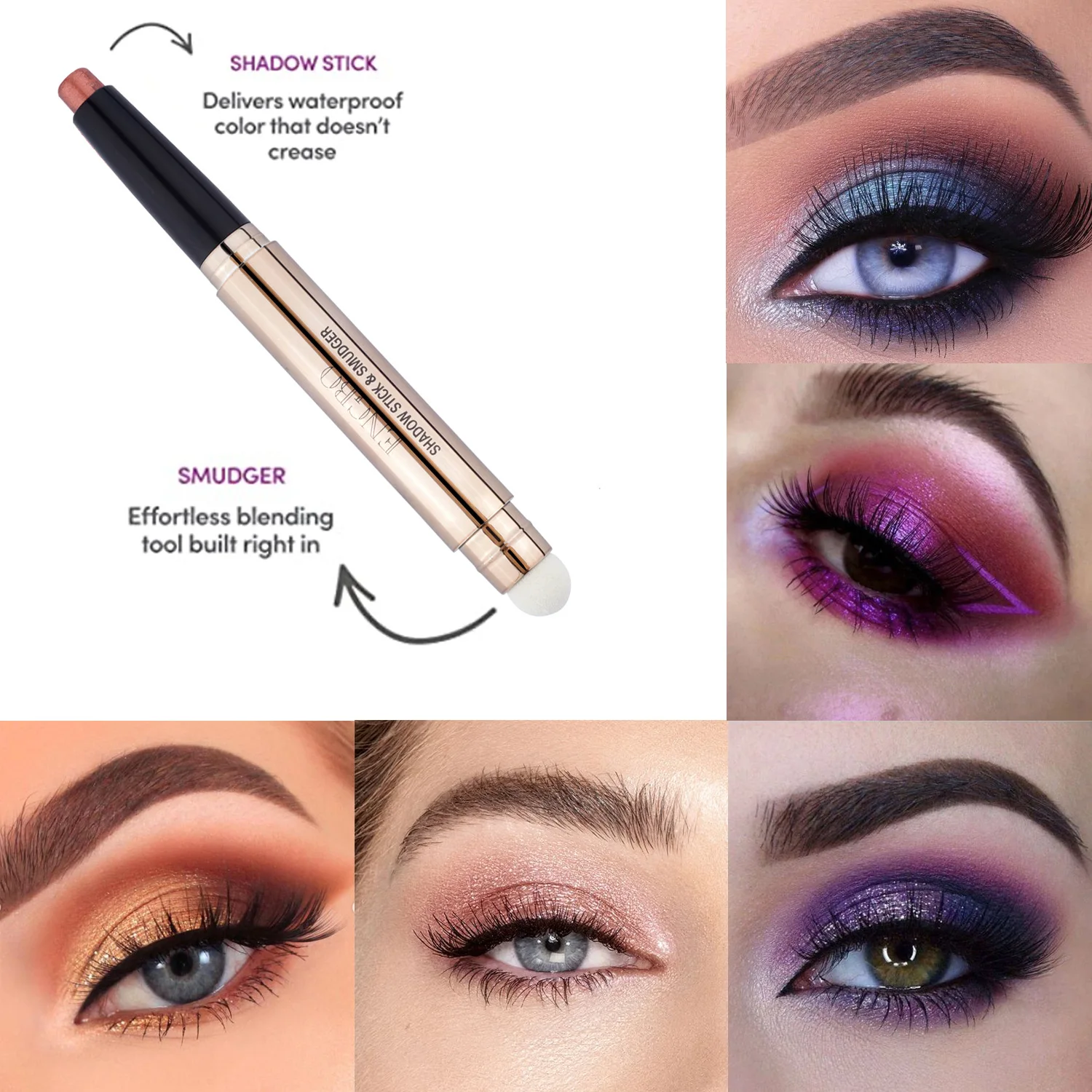 Eye Shadow Pencil Double Head Brush Pearl Matt Glitter Shimmer Highlighter Eyeliner Pen Makeup Cosmetics