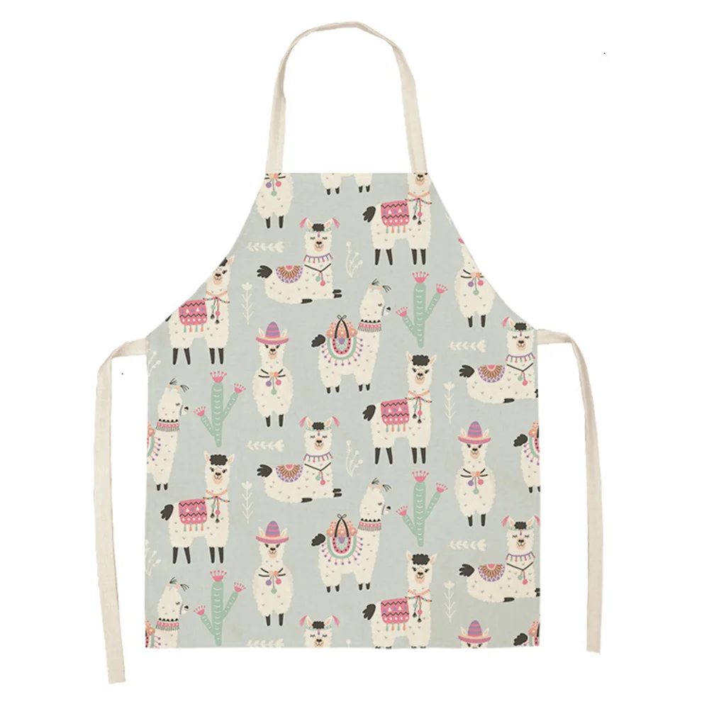 

Alpaca llama Cactus Printed Cotton Linen Sleeveless Aprons Kitchen Women Pinafore Home Cooking Baking Waist Bib 53*65cm 46263