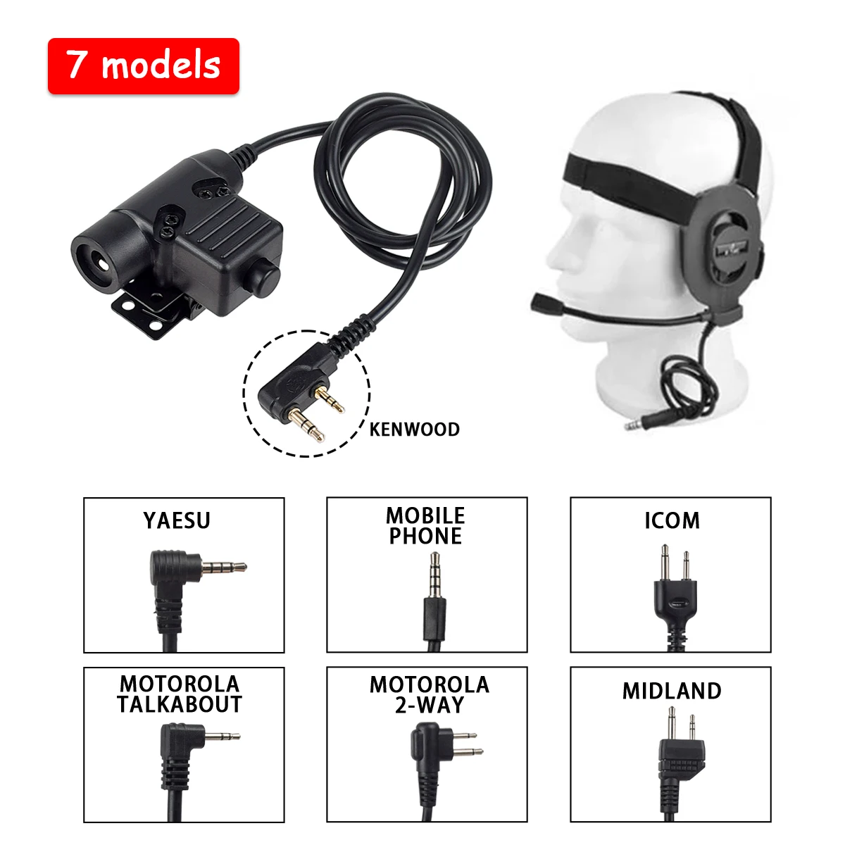Spina Per Cavo Auricolare Ptt Tattico Icom/Kenwood/Motorola/Midland/Yaesu/Connettore Compatibile Per Comunicazione Interfono Del Telefono Cellulare