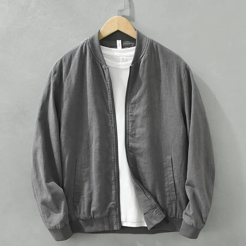 

2023 Autumn New Casual Thin Cotton Linen Jackets for Men Clothing Baseball Collar Simple Loose Coats