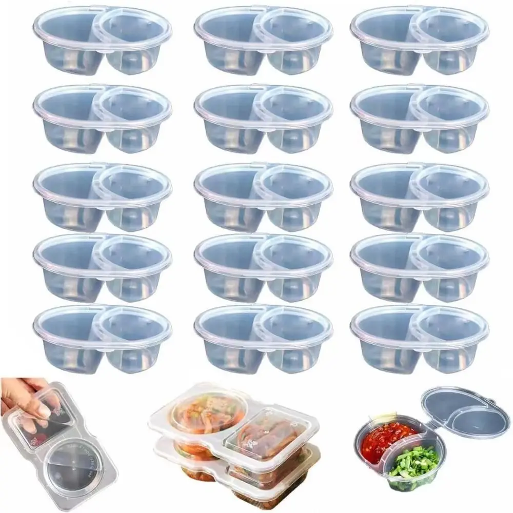 15Pcs Disposable Plastic Takeaway Double Sauce Cup Containers Food Box With Hinged Lids Small Pigment Palette Case