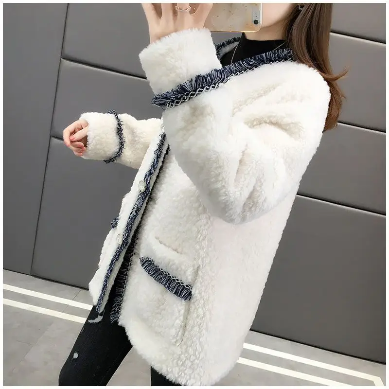 Formal Lamb Wool Jacket Women Outwear 2023 New Autumn Winter Fur Coat Fashion Loose Joker Tassel Single-Breasted Lambwool Coats