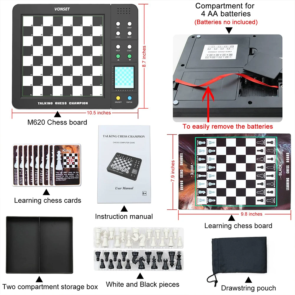 TABULEIRO DE XADREZ ELETRÓNICO C/ MODO TREINO LEXIBOOK