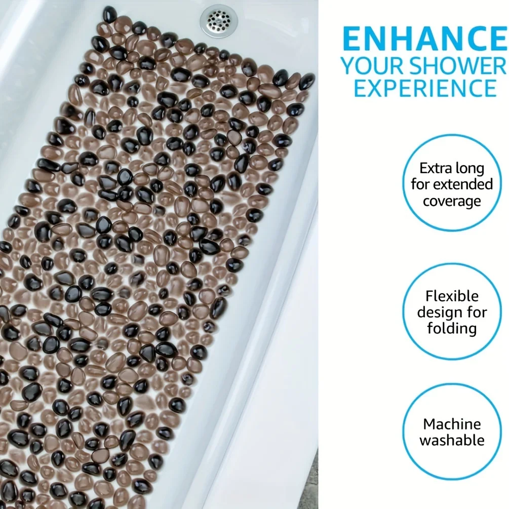 "Pebbles" Non-Slip Bathtub/Shower Mat Rectangular, Extra Long Deep Foot Massager Bath Tub & Shower Mat, Suction Cups Feels Gre