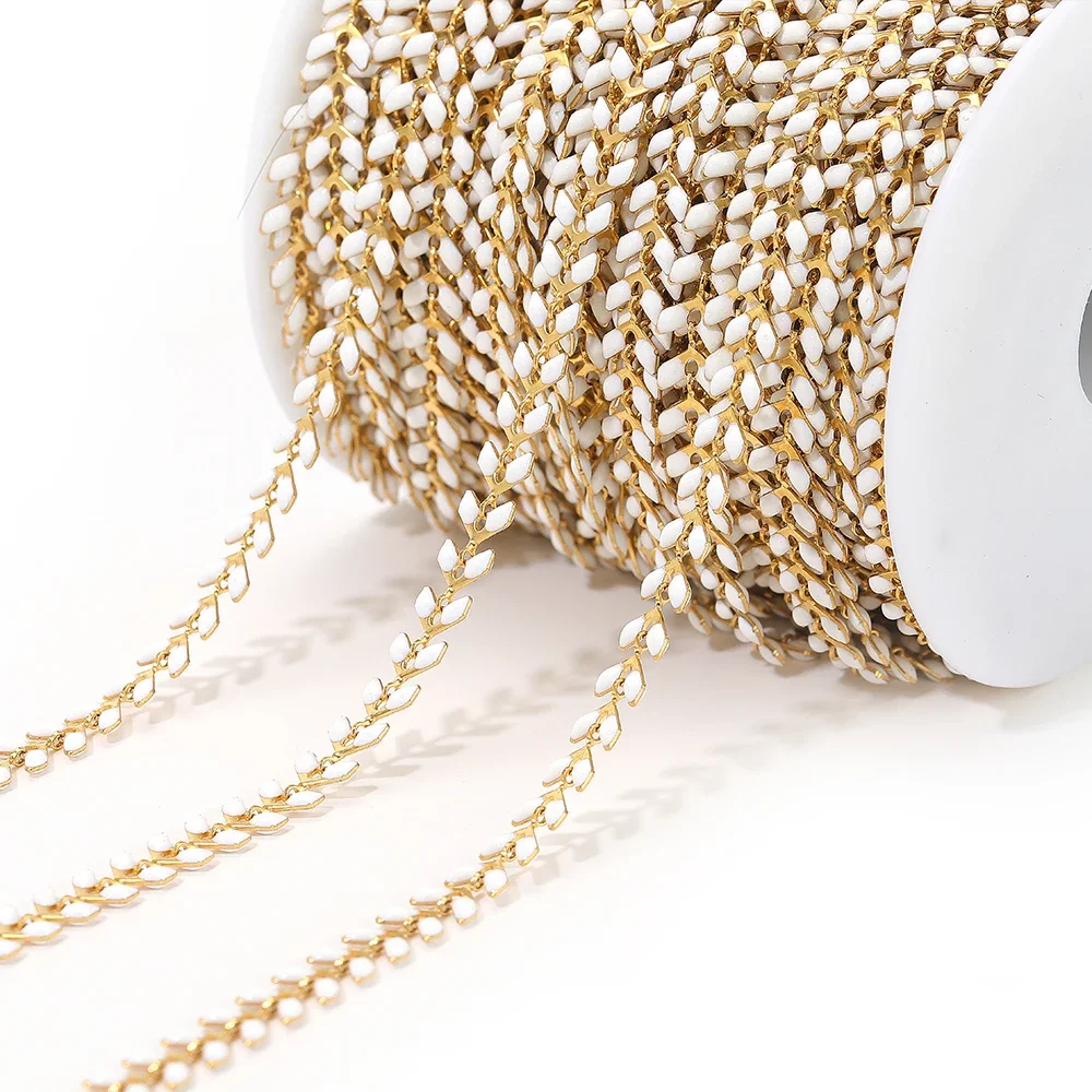 1 Meter Edelstahl-Flachketten in Weißer Emaille für DIY-Schmuckherstellung, Ohrringe, Armbänder, Halsketten-Zubehör