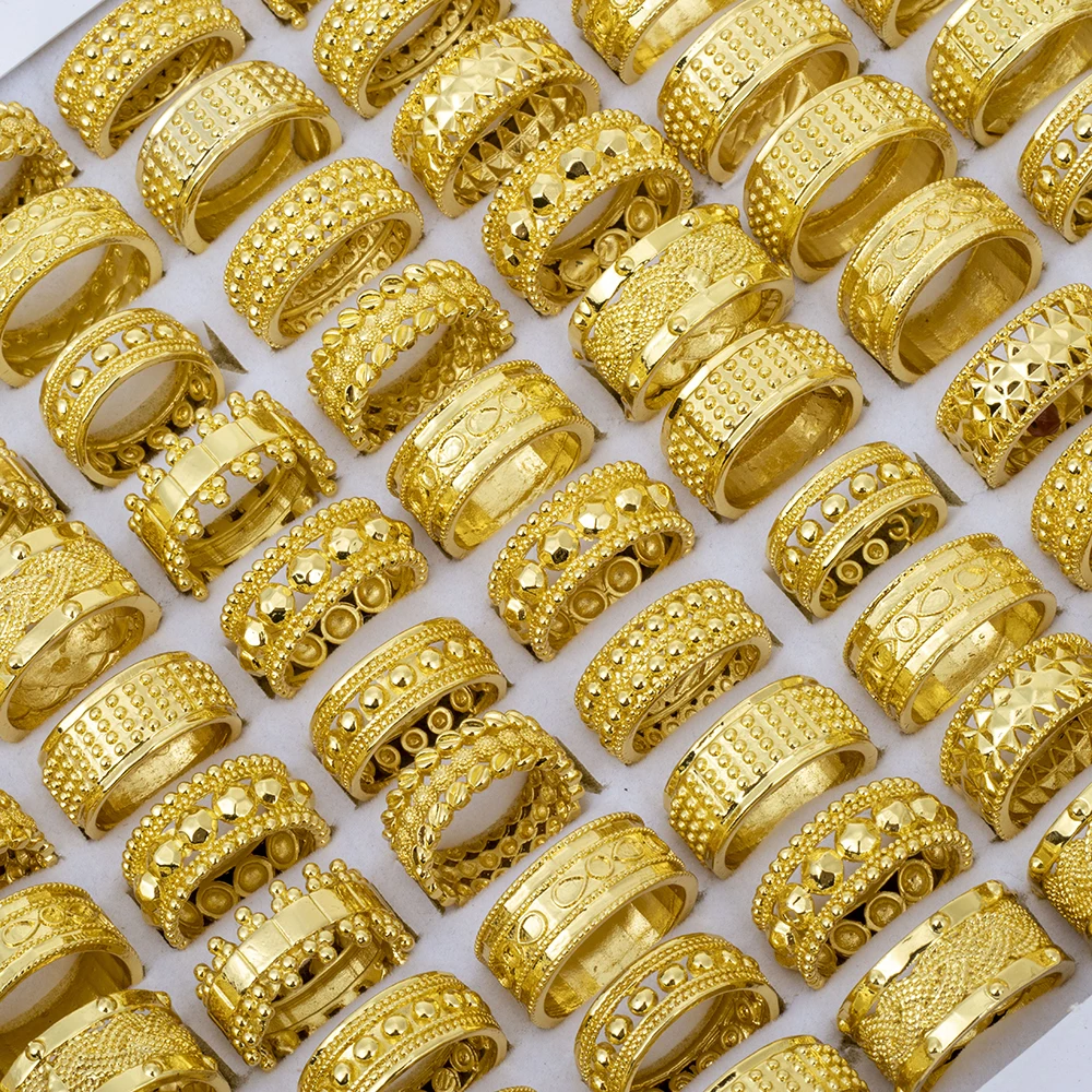 Fashion New Arrive Wholesale 20 Pieces/Lot Mixed Styles Luxury Charm Golden Ring Party Gift 5