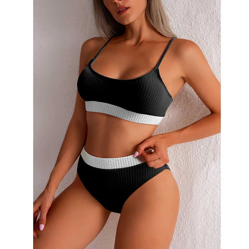 

Women's Swimsuit 2022 New Swimwear Ribbed Bikini Sexy Colorblock Bikini Set High Cut Bathing Suit Women