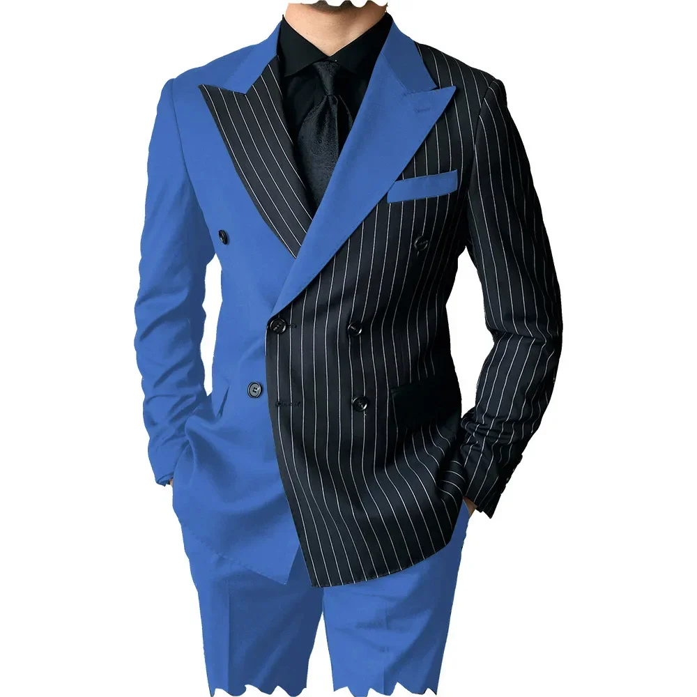 New Fashion Casual Suit Two Piece Splice Contrast Men's Suit Business Dress Wedding Ceremony Suit Men Men Clothing  Suits