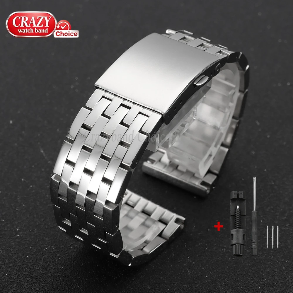 Elegant Solid Stainless Steel Watch Strap with Metal Fold Buckle - Universal Size
