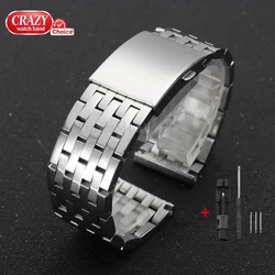 Elegant Solid Stainless Steel Watch Strap with Metal Fold Buckle - Universal Size - 28mm (Silver)