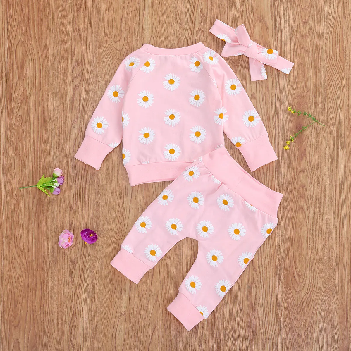 Spring New Fall Autumn Infant Baby Girls 3Pcs Set Long Sleeve Lovely Print Top Pants Headband Toddler Outfits Clothes