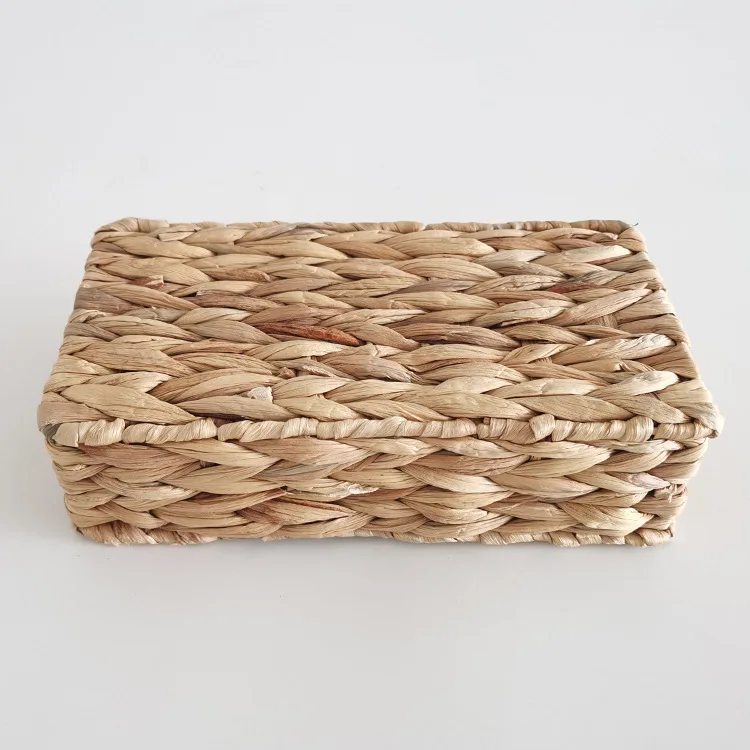 Hand Woven Rattan Tray Wicker Baskets for Toilet Tank Tray Wicker Tray for Kitchen Home Office Water Hyacinth Square Storage Box