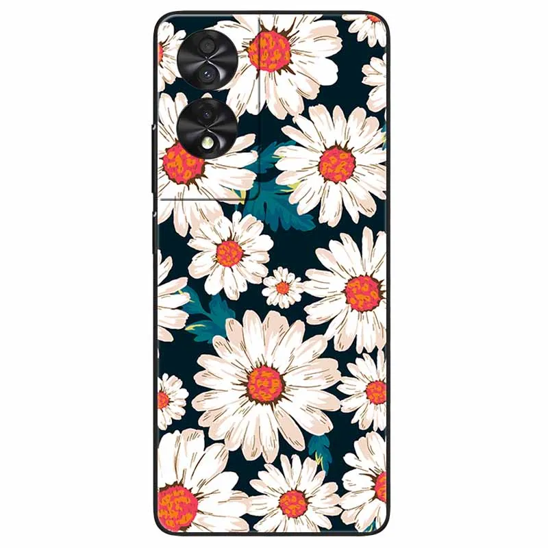 Floral Silicone Soft TPU Phone Cover with Black Bumper