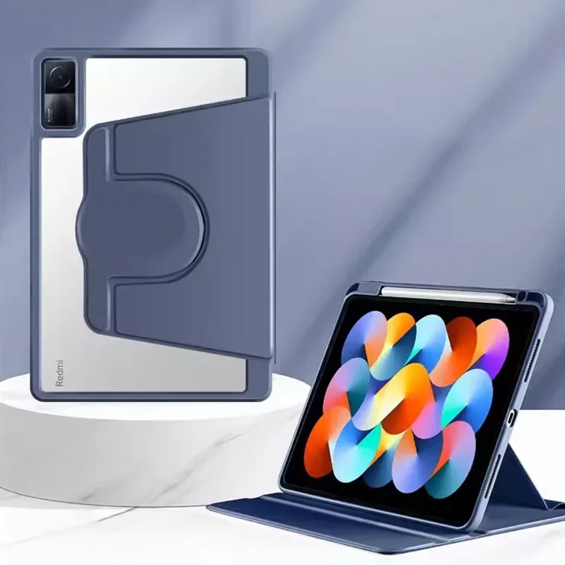 

360° Rotation Acrylic Case For Xiaomi Pad 6S Pro 12.4 inch 2024 For Redmi pad SE Clear Acrylic Smart Stand Cover With Pen Slot