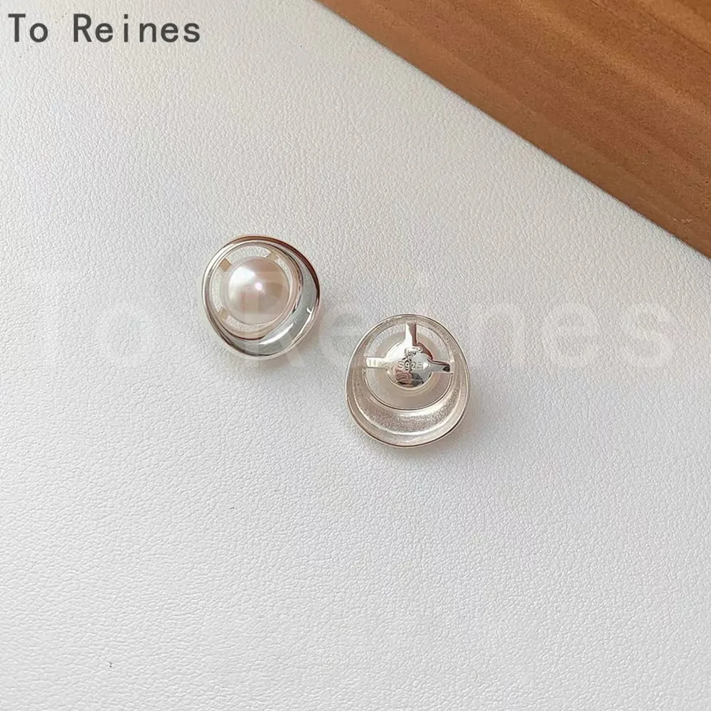 

To Reines New Hollow Circle Imitation Pearl Stud Earring For Women Irregular Roundness Design Eardrop Female banquet Ear Jewelry