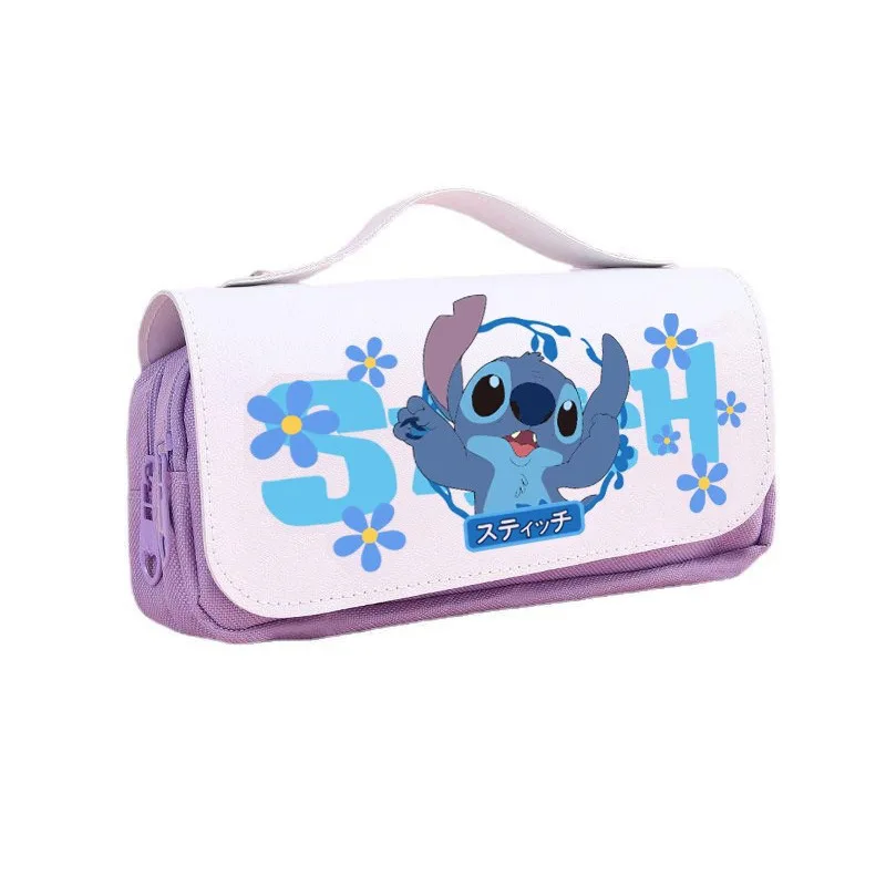 새로운 스티치 연필 가방 학생 인쇄 캔버스 휴대용 편지지 상자 스티치 소년과 소녀 연필 가방 더블 레이어 연필 케이스
