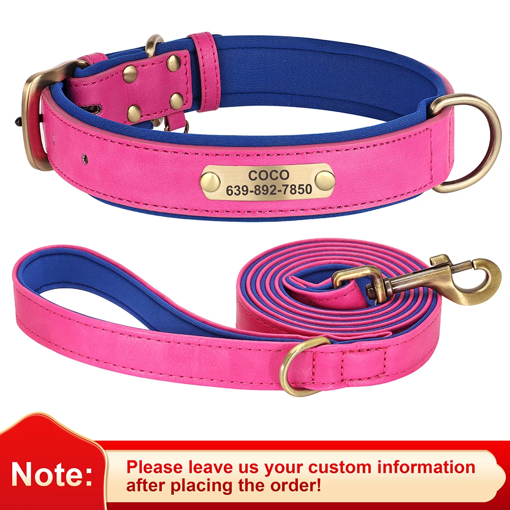 Customized PU Leather Dog Collar with Free Engraved Nameplate